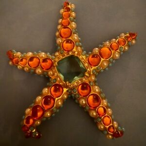 Kenneth Jay Lane Starfish Brooch with Orange and Blue Accents